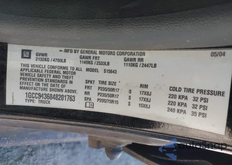 2004 Chevrolet Colorado Ls from USA, damaged, VIN 1GCCS136848201763